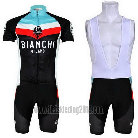 2013 Fietskleding Bianchi Zwart en Lichtblauw Korte Mouwen en Koersbroek