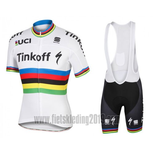 2016 Fietskleding UCI Mondo Campione Tinkoff Wit Korte Mouwen en Koersbroek